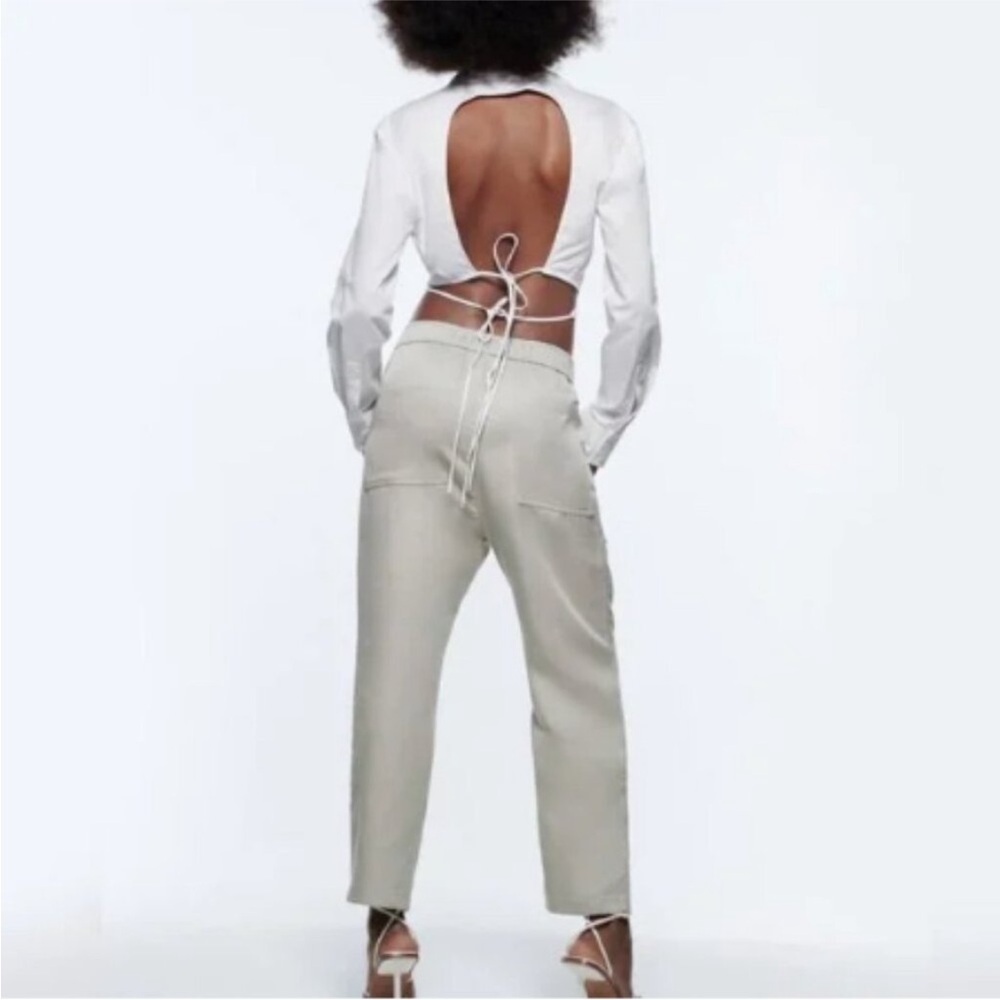 ZARA High Rise Slouchy Tapered Pants – Ivory, Size Small‎ - Picture 4 of 14